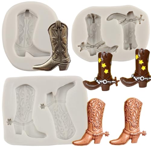 MYPRACS 3 Stück 3D Stiefel Silikonform Cowboystiefel Fondantform für Kuchendekoration Süßigkeiten Polymerton Schokolade Blütenpaste von MYPRACS