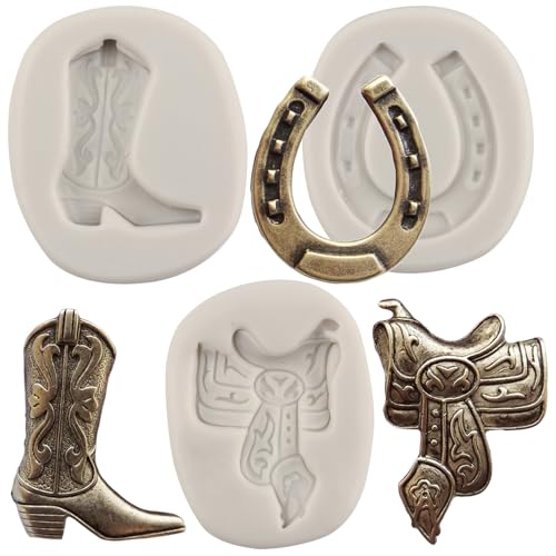 MYPRACS 3 Stück Pferdesattel Silikonformen Hufeisen Huf Hufeisen Stiefel Fondantform für Süßigkeiten Schokolade Gummipaste Zuckerhandwerk Polymerton Kuchendekoration von MYPRACS