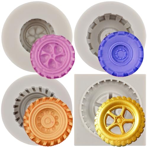 MYPRACS 3 Stück Runde Reifen Fondantform LKW Rad Silikonformen zum Dekorieren von Kuchen Cupcake Topper Zuckerhandwerk Gummipaste Süßigkeiten Schokolade Polymer Ton Seife Gelee von MYPRACS