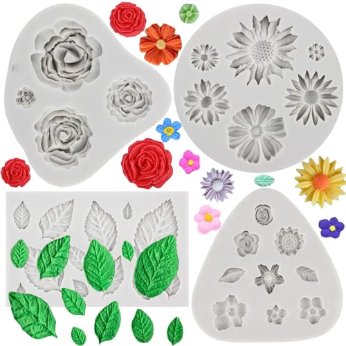 MYPRACS 4 Stück Blumen Kuchen Fondant Formen Mini Blumen Silikonform Rosen Blumen Form Gänseblümchen Blumen Formen Blatt Form für Kuchendekoration Cupcake Topper Süßigkeiten Schokolade Gummipaste MYPRACS 4 Stück Blumen Kuchen Fondant Formen Mini Blumen Silikonform Rosen Blumen Form Gänseblümchen Blumen Formen Blatt Form für Kuchendekoration Cupcake Topper Süßigkeiten Schokolade Gummipaste von MYPRACS