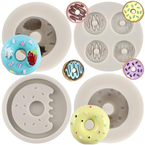 MYPRACS 4 Stück Donut Silikonform Donut Fondant Formen für Kuchendekoration Cupcake Topper Gummibonbons Schokolade Gummipaste Polymerton von MYPRACS