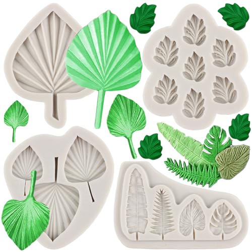 MYPRACS Fächerblatt Silikonform 4er Set:Tropische Blätter, Fächerpalmenblatt, Monstera Blatt, Schokolade Fondant Form für Kuchendekoration, Cupcake Topper, Schokoladenbonbons, Polymer Clay, Gummipaste MYPRACS Fächerblatt Silikonform 4er Set:Tropische Blätter, Fächerpalmenblatt, Monstera Blatt, Schokolade Fondant Form für Kuchendekoration, Cupcake Topper, Schokoladenbonbons, Polymer Clay, Gummipaste von MYPRACS