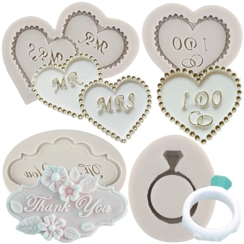 MYPRACS 4 Stück Herz MR MRS I DO Silikon Fondantform Dankesring SüßigkeitenSchokoladenform für Hochzeitstorte Dekoration Gummipaste Polymer Ton MYPRACS 4 Stück Herz MR MRS I DO Silikon Fondantform Dankesring SüßigkeitenSchokoladenform für Hochzeitstorte Dekoration Gummipaste Polymer Ton von MYPRACS