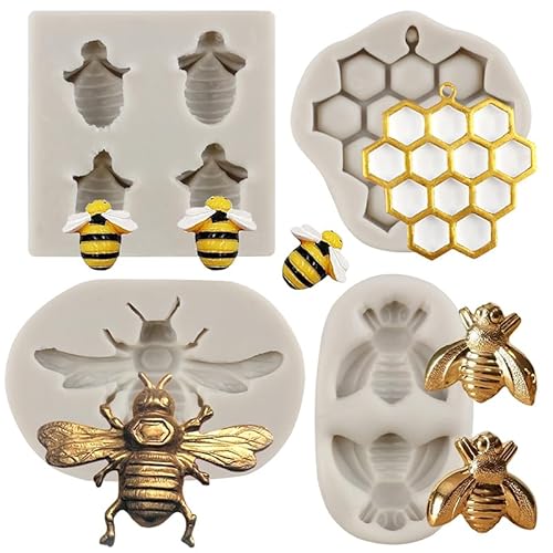 MYPRACS 4 Stück Hummel Silikonform Wabenform Fondantformen Bienenstock Schokoladenformen für Cupcakes Kuchen Dekoration Süßigkeiten PolymerTon Gummipaste von MYPRACS