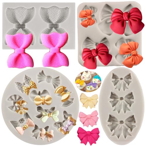 MYPRACS 4 Stück Mini Schleifen Silikon Fondant Formen Schleife Fondant Schokolade Süßigkeiten Form für Kuchen Dekoration Cupcake Topper Polymer Ton Gummipaste von MYPRACS