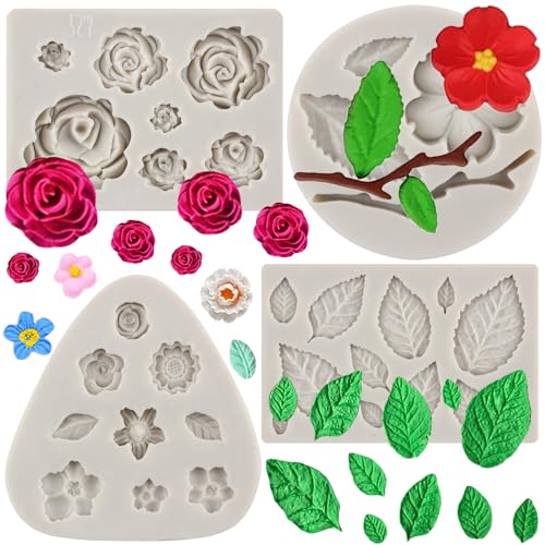 MYPRACS 4 Stück Rosen Blume Silikonform Pfirsichblüten Fondantform Rosenblatt Formen kleine Blume Schokoladenform für Cupcake Topper Süßigkeiten Polymerton Gummipaste Kuchendekoration von MYPRACS