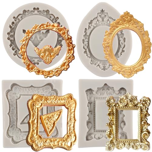 MYPRACS 4 Stuks Photo Frame Fondant Formen Bilderrahmen Silikonform Vintage Frame Formen für Kuchen dekorieren Cupcake Topper Polymer Ton Candy Schokolade Gummipaste MYPRACS 4 Stuks Photo Frame Fondant Formen Bilderrahmen Silikonform Vintage Frame Formen für Kuchen dekorieren Cupcake Topper Polymer Ton Candy Schokolade Gummipaste von MYPRACS