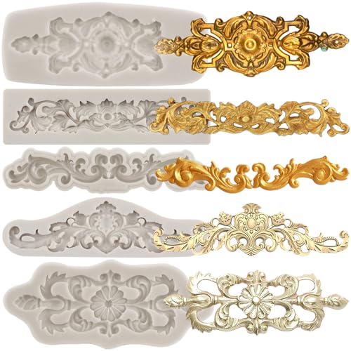 MYPRACS 5 Stück Barock Stil Schnörkel Spitze Silikon Fondant Formen Relief Blumenform filigrane Form für Zucker Kuchen Dekoration Polymer Ton Süßigkeiten Schokolade Gummipaste MYPRACS 5 Stück Barock Stil Schnörkel Spitze Silikon Fondant Formen Relief Blumenform filigrane Form für Zucker Kuchen Dekoration Polymer Ton Süßigkeiten Schokolade Gummipaste von MYPRACS