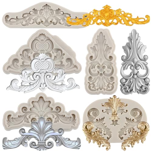MYPRACS 5 Stück Barock Stil Schnörkel Spitze Silikonform Relief Blumenspitze Fondant Formen für Kuchenrand Dekoration Cupcake Topper Polymer Ton Gummipaste von MYPRACS
