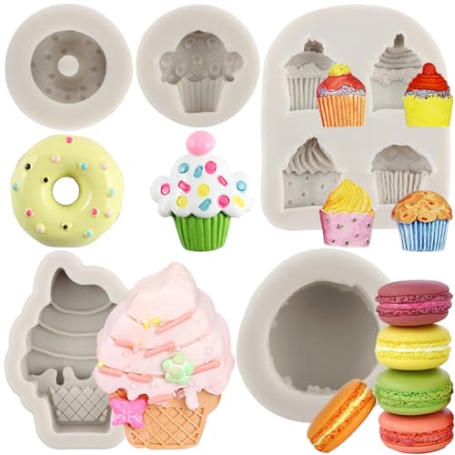 MYPRACS 5 Stück Eiscreme Donut Silikonformen Macaron Fondant Formen zum Dekorieren von Kuchen Cupcake Topper Süßigkeiten Schokolade Gummipaste Polymer Ton von MYPRACS