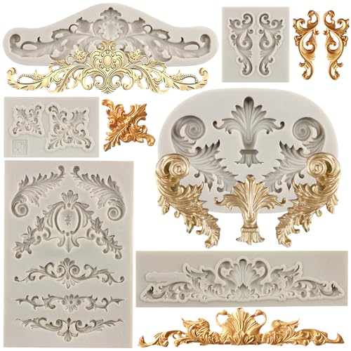 MYPRACS Barock Stil Curlicues Scroll Spitze Fondant Silikonform Filigrane Form Blume Kuchen Bordüre Form für Cupcake Topper Kuchen Dekorieren Süßigkeiten Schokolade Gummipaste Polymer Clay 6 Stück von MYPRACS