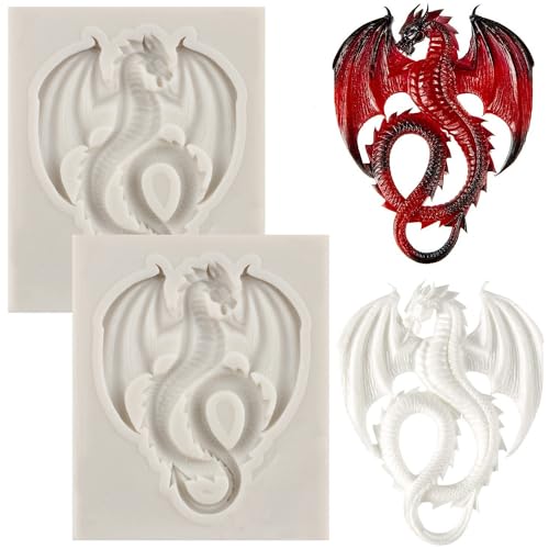 MYPRACS Drache Silikonform Niedlicher Drache Fondantform Tierischer Drache Schokoladenform Für Zucker Handwerk Kuchen Dekorieren Cupcake Topper Polymer Ton Kandis Schokolade Kaugummi Paste Satz von 2 von MYPRACS