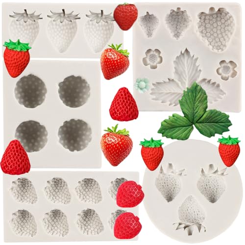MYPRACS Erdbeer Backformen Silikon Handmade Candy Jelly Bakeware 3D Blume Erdbeere Form Obst Form für Zucker Kuchen Dekorieren Cupcake Topper Schokolade Gum Paste Candy Polymer Clay Set von 5 MYPRACS Erdbeer Backformen Silikon Handmade Candy Jelly Bakeware 3D Blume Erdbeere Form Obst Form für Zucker Kuchen Dekorieren Cupcake Topper Schokolade Gum Paste Candy Polymer Clay Set von 5 von MYPRACS