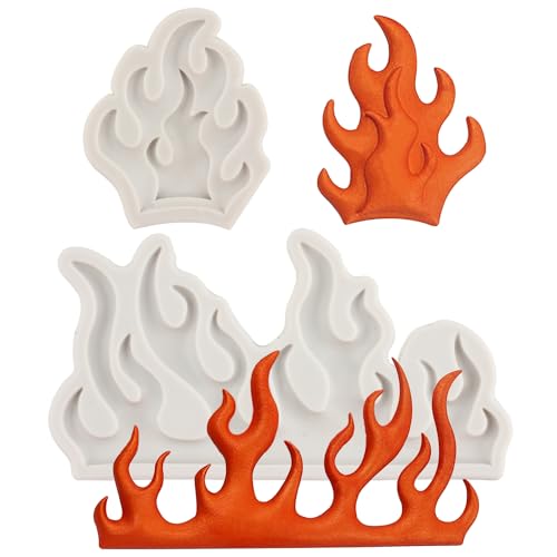 MYPRACS Flamme Fondant Formen Feuer Kuchen dekorieren Silikonform für Zucker Handwerk Kuchen dekorieren Cupcake Topper Polymer Ton Süßigkeiten Schokolade Gummi Paste Satz von 2 von MYPRACS