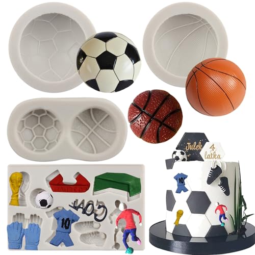 MYPRACS Fußball Silikonform Basketball Fondant Form Fußball Match Thema Form für Kuchen Dekoration Cupcake Topper Sugar Candy Clay Schokolade Gummipaste 4 Stück, MY441CK MYPRACS Fußball Silikonform Basketball Fondant Form Fußball Match Thema Form für Kuchen Dekoration Cupcake Topper Sugar Candy Clay Schokolade Gummipaste 4 Stück, MY441CK von MYPRACS