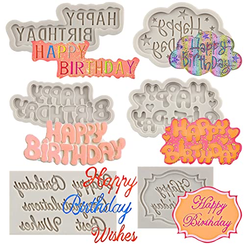 MYPRACS Happy Birthday Silikonformen Geburtstag Alphabet Fondant Silikonform Schokoladenformen Buchstaben Silikon Fondant Kuchenformen für Kuchen Dekorieren Cupcake Topper Polymer Clay 6 Stück von MYPRACS