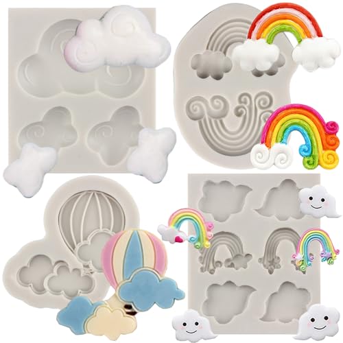 MYPRACS Rainbow Cloud Fondant Formen Heißluftballon Schokolade Silikonformen für Kuchendekoration Cupcake Topper Candy Polymer Clay Gum Paste 4 Stück, MY336CK von MYPRACS