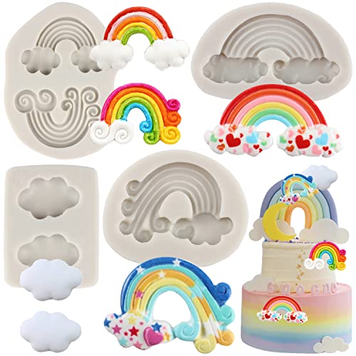 MYPRACS Regenbogen-Silikonformen Wolke Fondant Form für Zuckerkuchen Dekorieren Cupcake Topper Süßigkeiten Schokolade Gummipaste Polymer Clay 4 Stück von MYPRACS