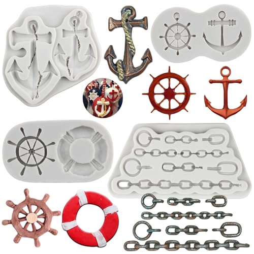 MYPRACS Silikonformen Mit Schiffsanker Und Ruder Schiffskette Fondantform Rettungsring Segelboothaken Form Für Kuchendekoration Mit Meeresmotiv Süßigkeiten Schokolade Blütenpaste 4er-Set MYPRACS Silikonformen Mit Schiffsanker Und Ruder Schiffskette Fondantform Rettungsring Segelboothaken Form Für Kuchendekoration Mit Meeresmotiv Süßigkeiten Schokolade Blütenpaste 4er-Set von MYPRACS