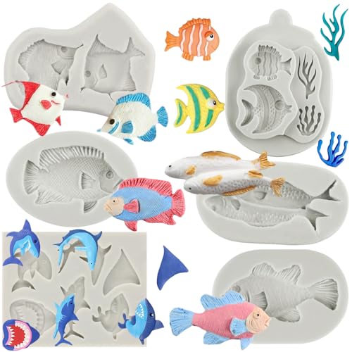 MYRACS Fondant Formen Mit Meeresmotiv Silikonformen Mit Fischen Ozean Haien Und Korallen Süßigkeitenformen Zum Dekorieren Von Zucker Kuchen Cupcakes Schokolade Blütenpaste und Polymer Ton 6er Set MYRACS Fondant Formen Mit Meeresmotiv Silikonformen Mit Fischen Ozean Haien Und Korallen Süßigkeitenformen Zum Dekorieren Von Zucker Kuchen Cupcakes Schokolade Blütenpaste und Polymer Ton 6er Set von MYPRACS