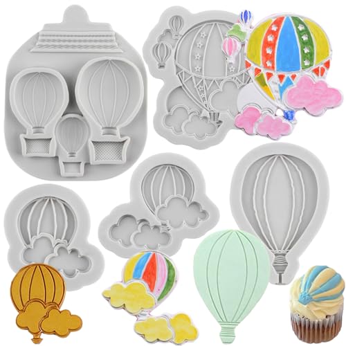 MYRACS Silikonform Für Fondant Heißluftballon Wolken-Schokoladenform Für Zucker Kuchendekoration Cupcake-Topper Süßigkeiten Polymer-Ton Blütenpaste 5er-Set von MYPRACS