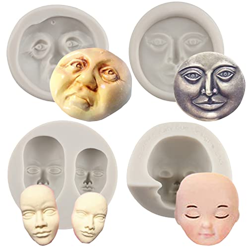MYRACS Silikonform Mit Mondgesicht Fondantform Mit Menschlichem Gesicht Zum Dekorieren Von Kuchen Schokolade Süßigkeiten Cupcake Toppern Zum Dekorieren Von Polymer Ton 4er Set von MYPRACS