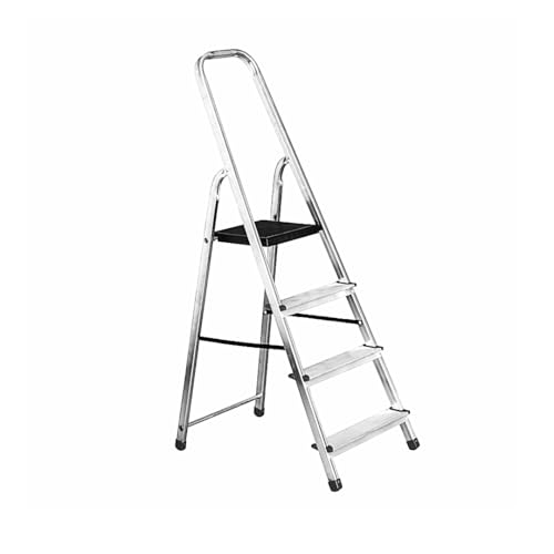 MYPRO Aluminium Trittleiter - 4 Stufen Klappleiter - rutschfeste Oberfläche Handläufe - Geschlossene Höhe 1480 mm Podesthöhe 770 mm von MYPRO