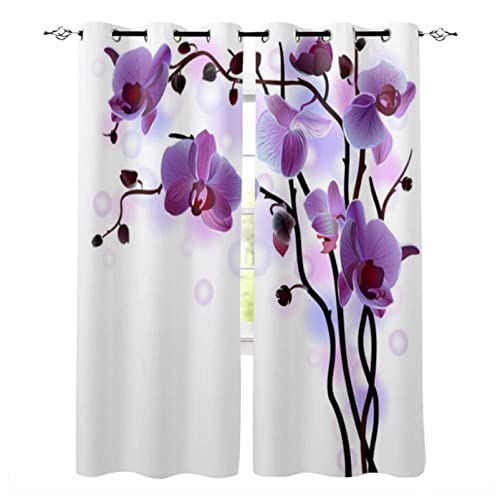 MYQF Vorhang Kinderzimmer Lila Phalaenopsis-Orchidee Gardine Blickdicht Thermo Vorhang Kinderzimmer Gardinen Junge Mädchen Ösenvorhang 140x160cm von MYQF