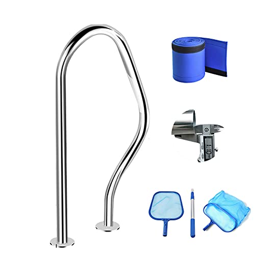 Schwimmbad-Handlauf, Pool-Handlauf, Pool-Handläufe, Pooldeck-Handlauf, Handläufe mit Griffabdeckung + Pool-Skimmer, Edelstahl 304, einfach zu montieren, sicher, rutschfest, 200 kg Tragfähigkeit von MYRDBT