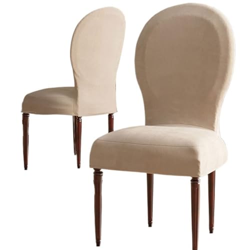 Stretch Stuhlhussen, Stuhlhussen für Esszimmerstühle mit runder Rückenlehne, hochwertiger Stuhlbezug aus Samt mit gebogener Rückenlehne, 4er-Set mit 2 Stuhlhussen für Esszimmerstühle ohne Armlehnen, von MYRDBT