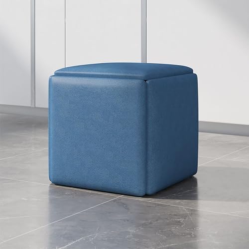 MYRTFK 5-in-1-Nesting-Fußhocker,Leder Quadrat Hocker, Multifunktions-Würfelstuhl Sofa Hocker Fußhocker mit gepolstertem SitzPlatzsparende Wohnzimmer-Kombination Hocker Lagerung(Blue,Small) von MYRTFK