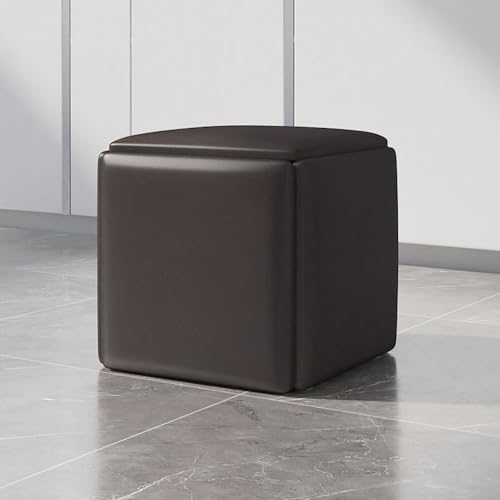 MYRTFK 5-in-1-Nesting-Fußhocker,Leder Quadrat Hocker, Multifunktions-Würfelstuhl Sofa Hocker Fußhocker mit gepolstertem SitzPlatzsparende Wohnzimmer-Kombination Hocker Lagerung(Brown,Small) von MYRTFK