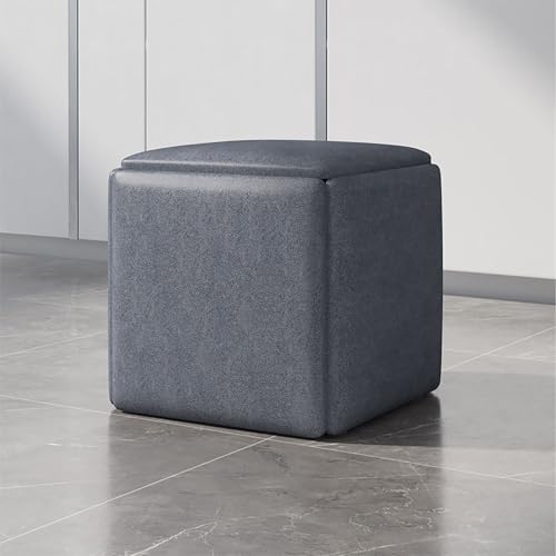 MYRTFK 5-in-1-Nesting-Fußhocker,Leder Quadrat Hocker, Multifunktions-Würfelstuhl Sofa Hocker Fußhocker mit gepolstertem SitzPlatzsparende Wohnzimmer-Kombination Hocker Lagerung(Gray,Large) von MYRTFK