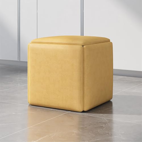 MYRTFK 5-in-1-Nesting-Fußhocker,Leder Quadrat Hocker, Multifunktions-Würfelstuhl Sofa Hocker Fußhocker mit gepolstertem SitzPlatzsparende Wohnzimmer-Kombination Hocker Lagerung(Yellow,Small) von MYRTFK