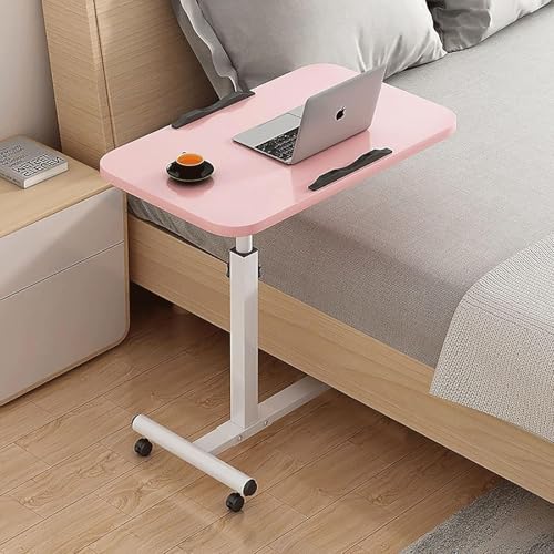 MYRTFK Höhenverstellbarer Betttisch, Über Bett Tisch mit Rädern, kippbare Mobile Stehpult Laptop Computer Cart Krankenhaus Tablett Tisch Sofa Stuhl Beistelltisch für Home Office(Pink) von MYRTFK