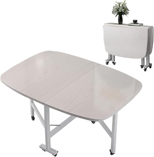 MYRTFK Mobiler Klapptisch, multifunktionaler, ausziehbarer Klappküchentisch mit beweglichen Rädern, abgerundetes Design, für kleine Wohnzimmer und Küchen(White,100 * 60cm) von MYRTFK