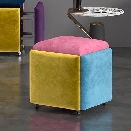 MYRTFK Sitzwürfel 5 in 1, stapelbarer Hocker mit Lenkrollen, Sofa-Hocker mit Lenkrollen, wandelbares Hocker-Set für Wohnzimmer, Schlafzimmer und Büro(Multi-Colored,45 * 45cm) von MYRTFK