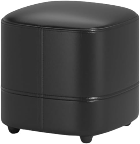 MYRTFK Sofahocker, Kleiner Fußhocker, Fußhocker mit hochelastischem Schwamm und Lederkissen, Schminkhocker mit Holzrahmen, einfacher Pouf-Ottomane für Wohnzimmer, Schlafzimmer, Eingangsbereich(Black) von MYRTFK