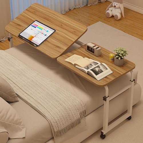MYRTFK Überbett Nachttisch mit Rollen,Verstellbare Länge und Höhe Bett Schreibtisch über, Rolling Overbed Laptop Trolley Schreibtisch, für Haus, Büro und Krankenhaus verwenden(Brown) von MYRTFK