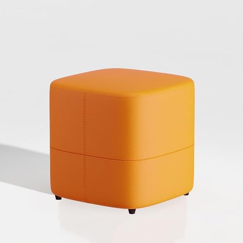 Sofahocker, kleiner Fußhocker, Fußhocker mit hochelastischem Schwamm und Lederkissen, Schminkhocker mit Holzrahmen, einfacher Pouf-Ottomane für Wohnzimmer, Schlafzimmer, Eingangsbereich(Orange) von MYRTFK