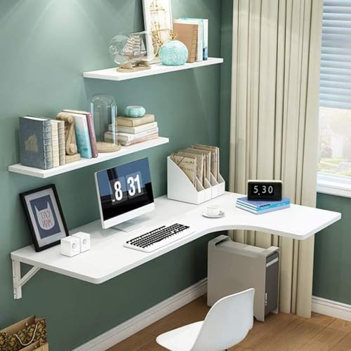 Wandmontierter Drop-Leaf-Tisch, Eck-Klappschreibtisch, Computertisch, schwebender Wandschreibtisch mit Ablageflächen, platzsparende Klappwerkbank für Zuhause, Esszimmer, Waschküche, Küche(White,120*70 von MYRTFK