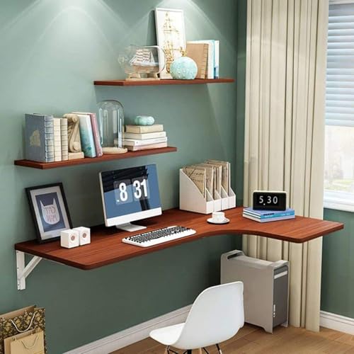 Wandmontierter Drop-Leaf-Tisch, Eck-Klappschreibtisch, Computertisch, schwebender Wandschreibtisch mit Ablageflächen, platzsparende Klappwerkbank für Zuhause, Esszimmer, Waschküche, Küche(Brown,80*60* von MYRTFK
