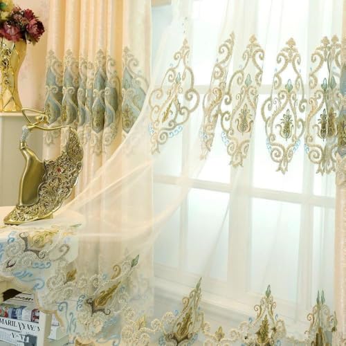 MYRU 1 Paar Wohnzimmer-Vorhänge im europäischen Stil, luxuriöse Tüllvorhänge (durchsichtige Vorhänge, 2 Paneele 167,6 x 213,4 cm) von MYRU