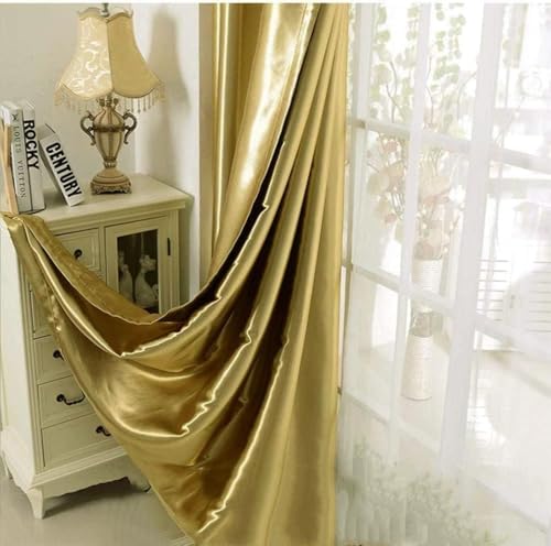 MYRU 1 Paar halbverdunkelnde goldene Vorhänge für Wohnzimmer Schlafzimmer Ösen goldene Vorhänge für Fenster (Gold, 5 x 168 x 228 cm) von MYRU