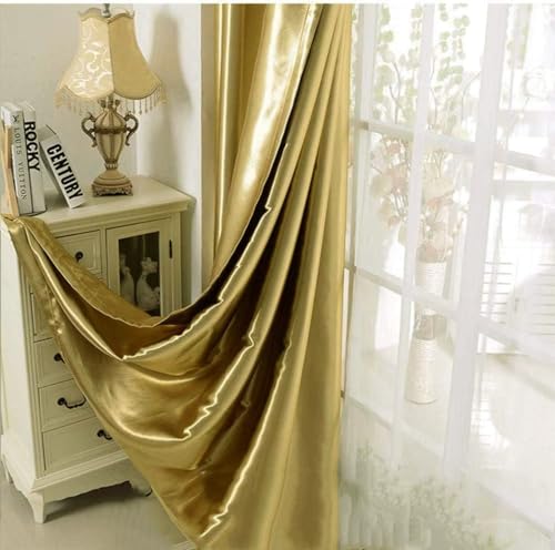 MYRU 1 Paar halbverdunkelnde goldene Vorhänge für Wohnzimmer Schlafzimmer mit Ösen für Fenster (glänzendes Gold, 52 x 132 x 244 cm) von MYRU