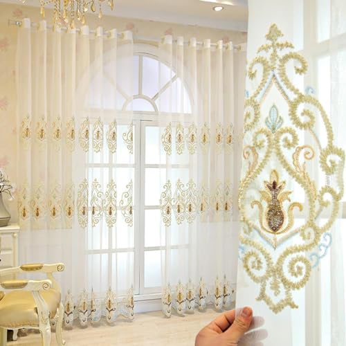 MYRU 1 Paar transparente Vorhänge im europäischen Stil, luxuriöse Tüllvorhänge für Schlafzimmer (durchsichtige Vorhänge, 2 x 168 x 228 cm) von MYRU