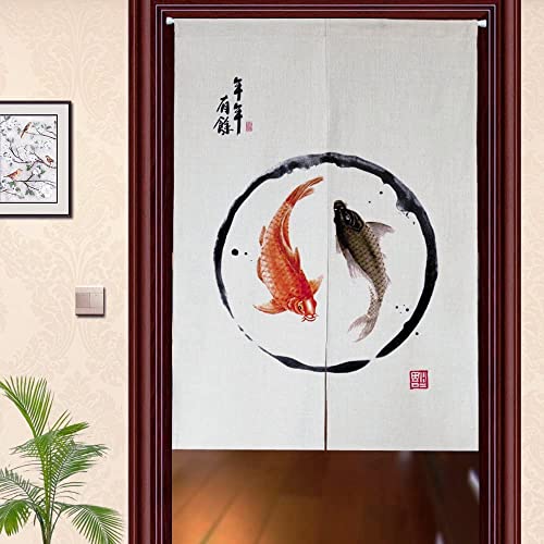 MYRU Japanischer Noren Türvorhang Tapisserie Eingang Feng Shui Türvorhang (roter Fisch, 84 x 150 cm) von MYRU