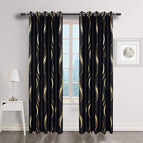 MYRU Verdunkelungsvorhänge für Schlafzimmer, Wohnzimmer, gestreift, 2 Stück, Schwarz und Gold, 5 x 168 x 228 cm von MYRU