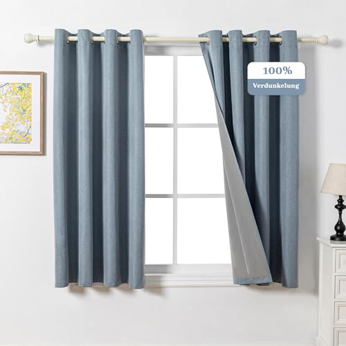 MYSKY HOME Blickdichter Vorhang mit Ösen Gardinen Kälteschutz Verdunklungsvorhänge Leinenoptik Blickdichte Gardine für Wohnzimmer,Graublau,2er Set H 175 x B 140 cm. von MYSKY HOME