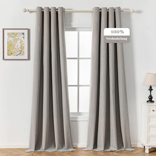 MYSKY HOME Gardine Leinenoptik Blickdichte Vorhänge mit Ösen Wohnzimmer Verdunkelungsvorhang Thermo Gardinen Hitzeschutz Wärmeisolierend,Leinen,2er Set H 260 x B 140 cm. von MYSKY HOME